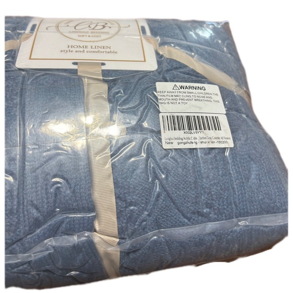 Longhui Blue Gray Bedding Acrylic Sweater Cable Knit All Seasons Coverlet - Picture 2 of 4